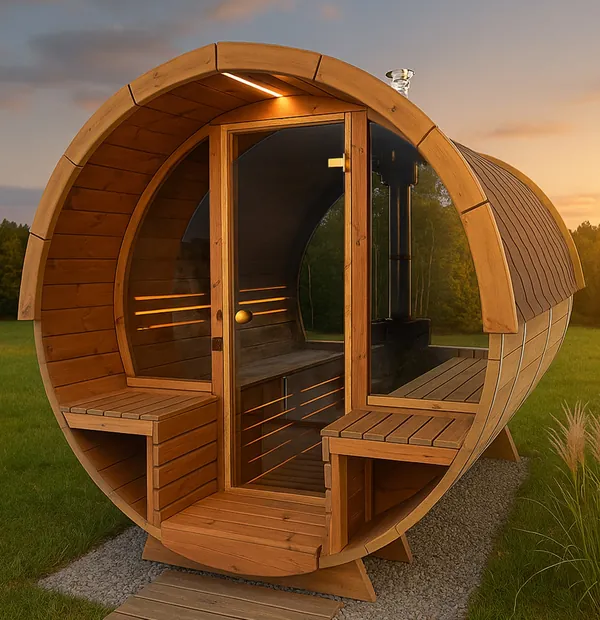 Barrel sauna Thermowood van O-bain